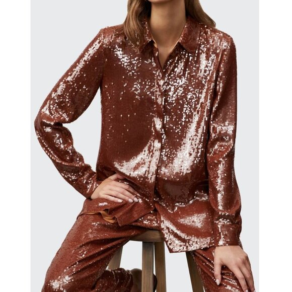 LAFAYETTE 148 NEW YORK Ruxton Sequins Button Down Shirt Size Medium - Picture 1 of 6